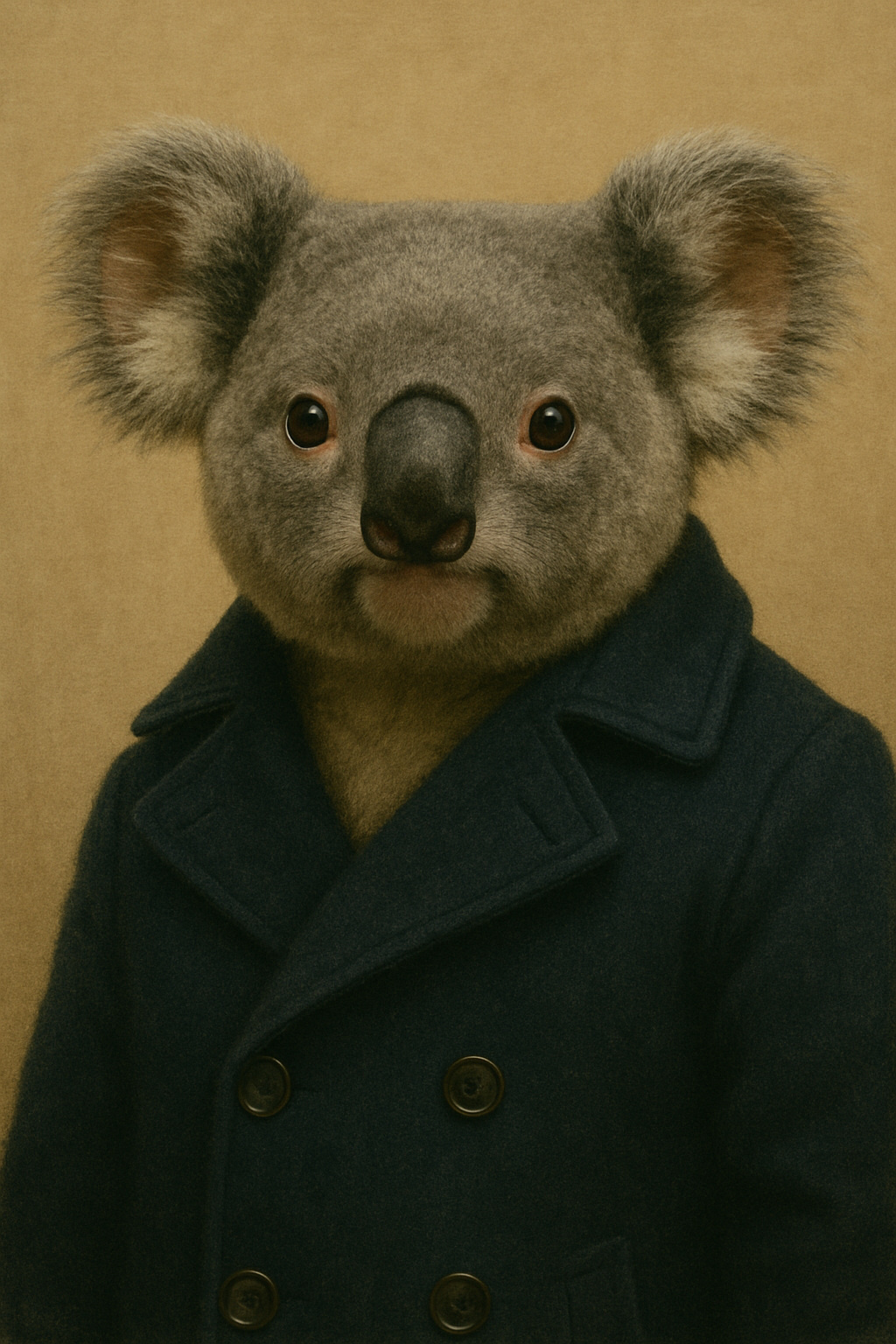 Koala in a peacoat