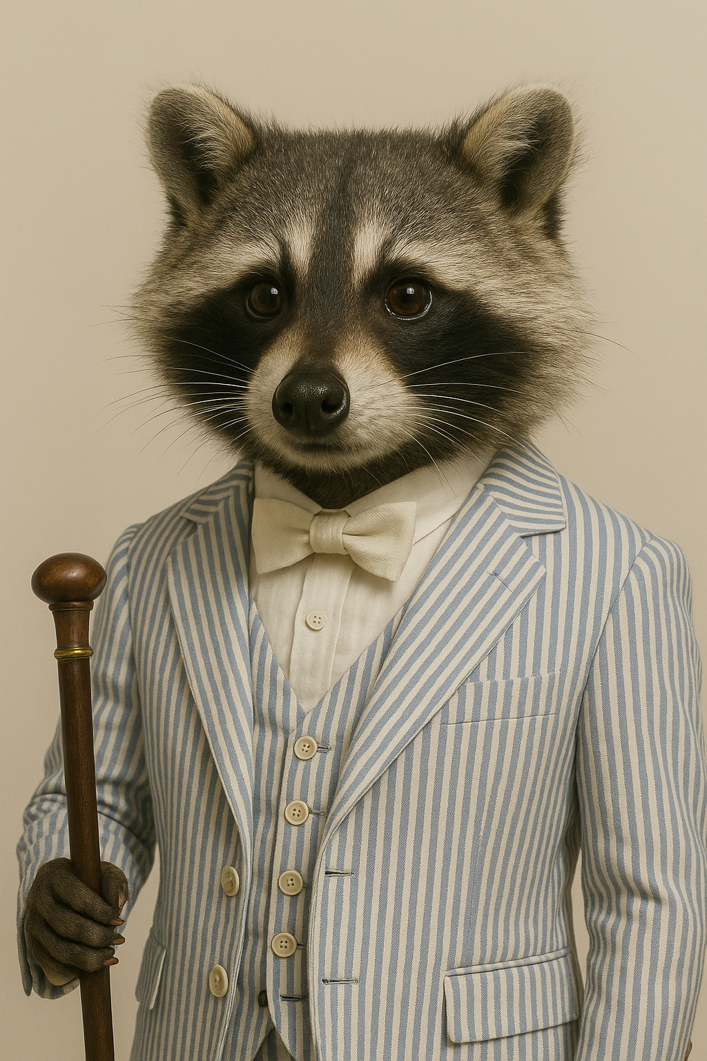 Racoon in seersucker